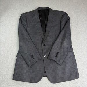 Calvin Klein Men's 42S Blazer Jacket Gray Plaid Wool Silk Sport Coat 2-Button